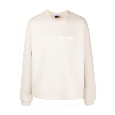 Stone Island Beige Crewneck Letter Print Pullover Sweatshirt 7915671X6-V0097