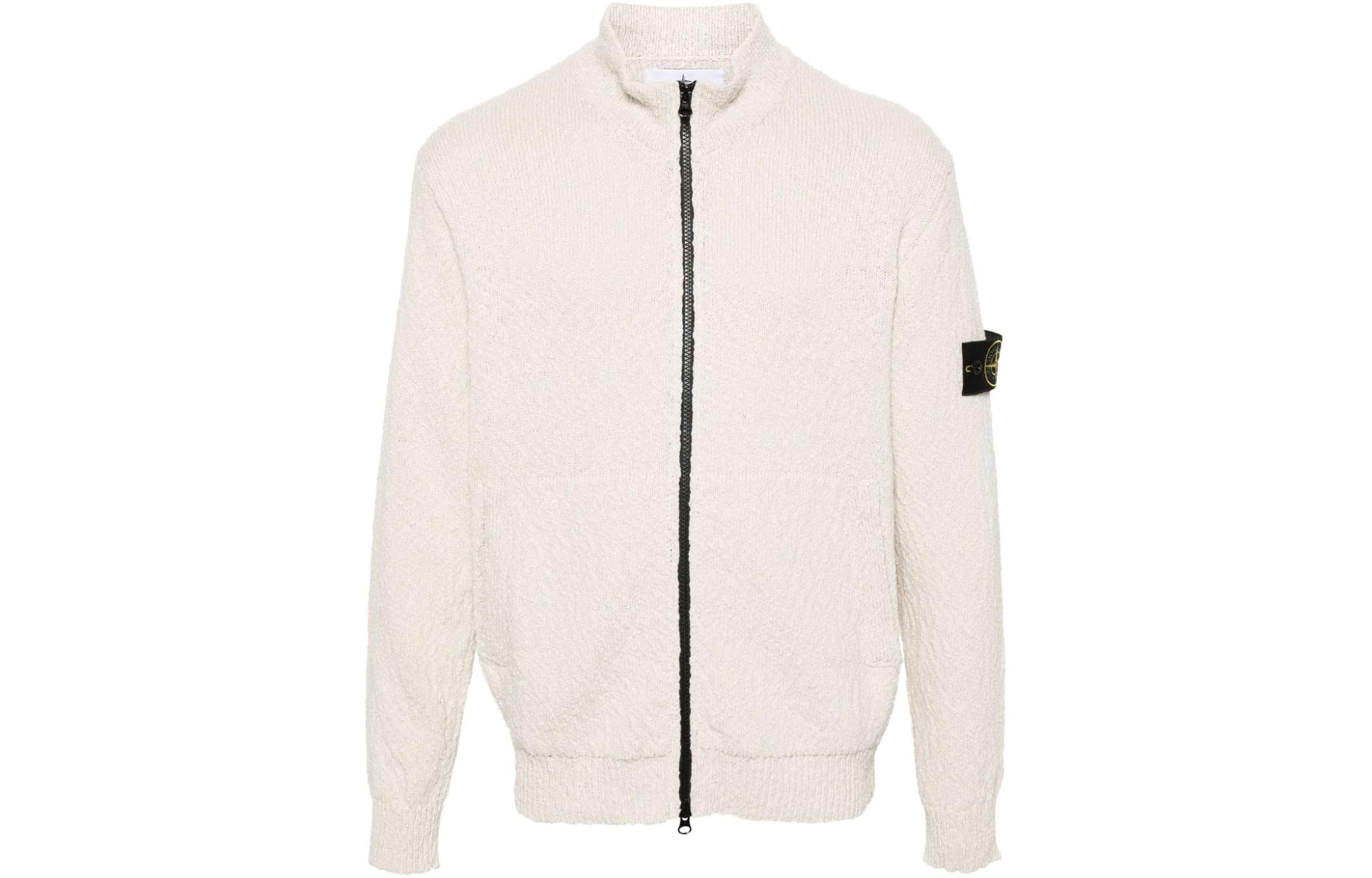 Stone Island Beige Logo Badge Knitted Zip-Up Jacket for Men 8015561B1-V0091