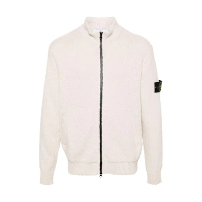 Stone Island Beige Logo Badge Knitted Zip-Up Jacket for Men 8015561B1-V0091
