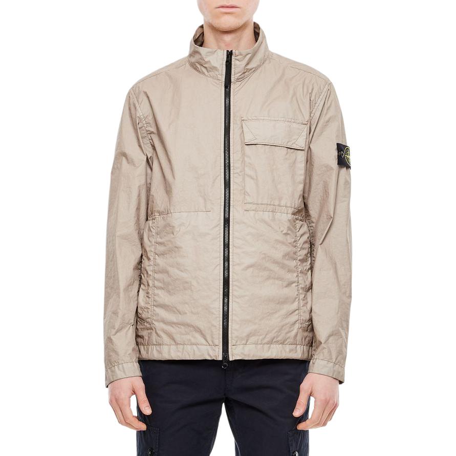 Stone Island Beige Logo Patch Zip-Up Jacket Long Sleeve Casual Outerwear 781540823-V0092