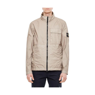 Stone Island Beige Logo Patch Zip-Up Jacket Long Sleeve Casual Outerwear 781540823-V0092