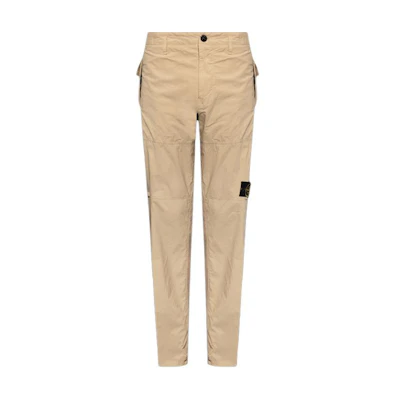 Stone Island Beige Low-Waist Relaxed Straight-Leg Pants with Logo Print for Men. 801532403-V0095