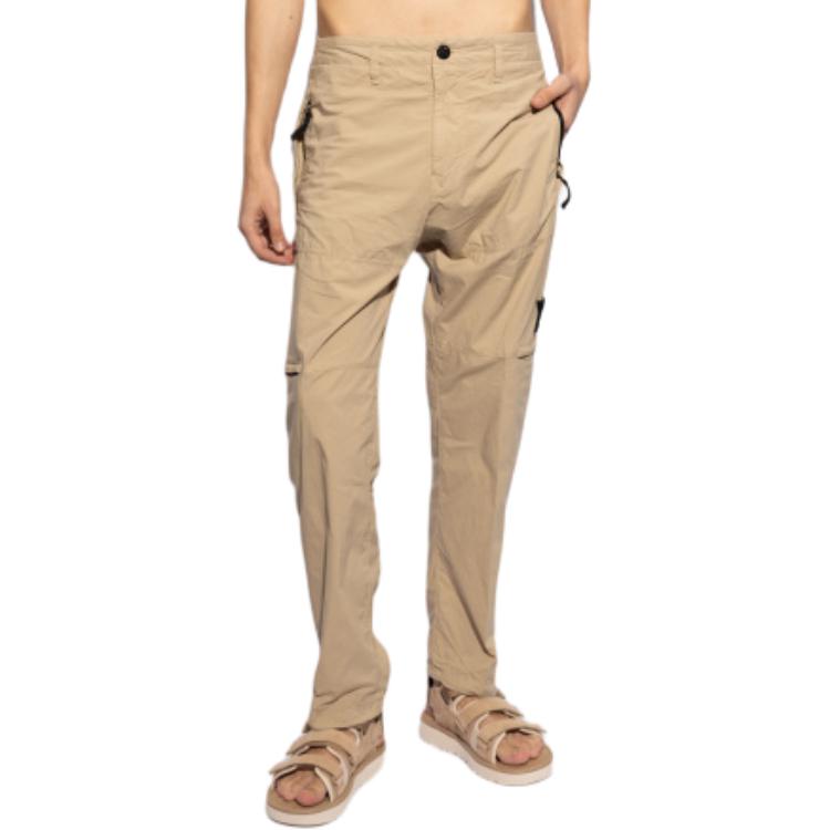 Shop Stone Island 米色低腰寬鬆直筒褲 男士款 含標誌印花 801532403-V0095