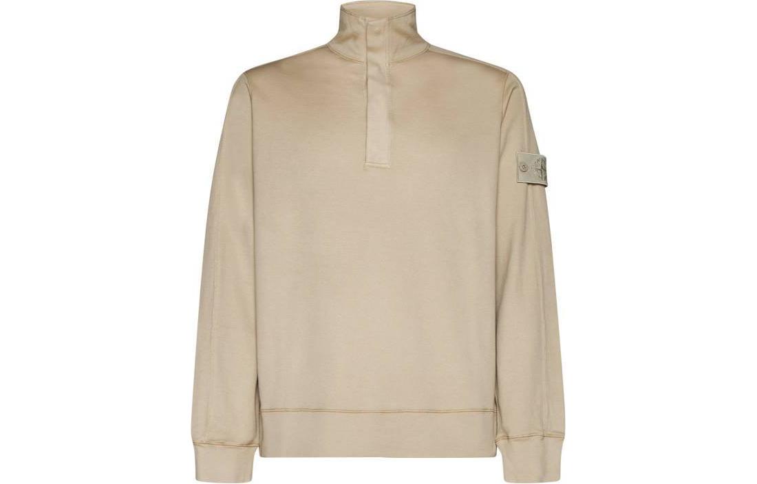 Stone Island Beige Solid Color Badge High-Neck Long-Sleeve Sweatshirt 8015655F3-V0090