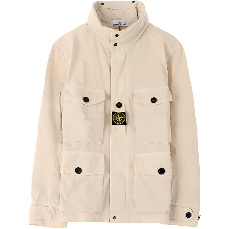 Stone Island Beige Solid Color Slim Fit Long Sleeve Jacket 721541921-V0090