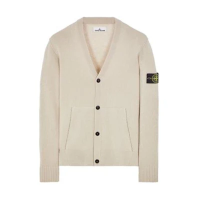 Stone Island Beige V-Neck Button-Up Sweatshirt with Shoulder Patch for Men 7915545B6-V0097