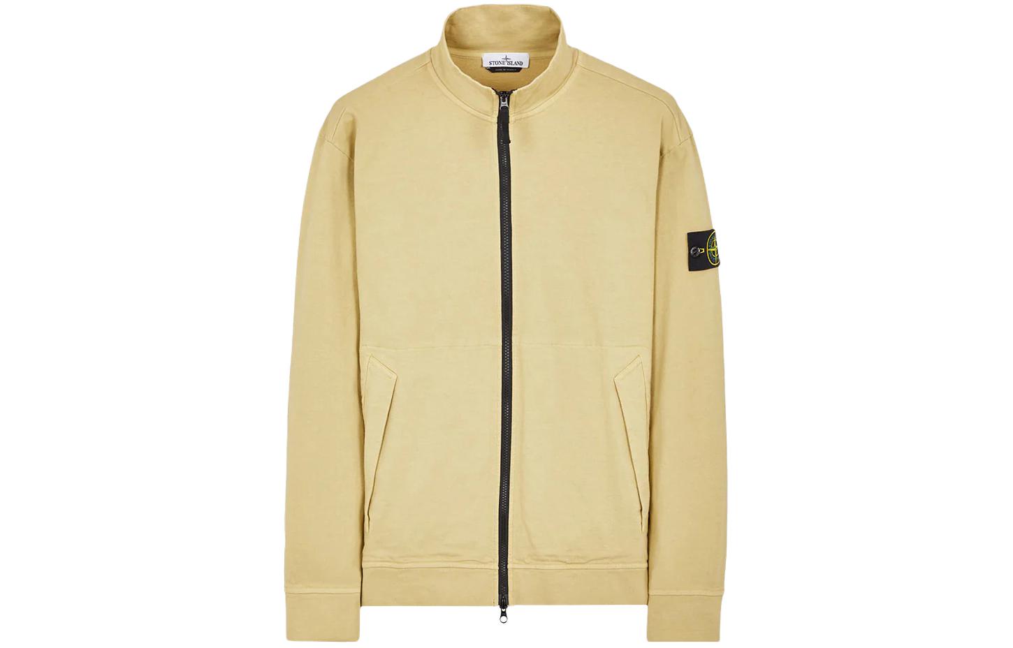 Stone Island Beige Zip-Up Stand Collar Long Sleeve Sweatshirt Men 791562050-V0091