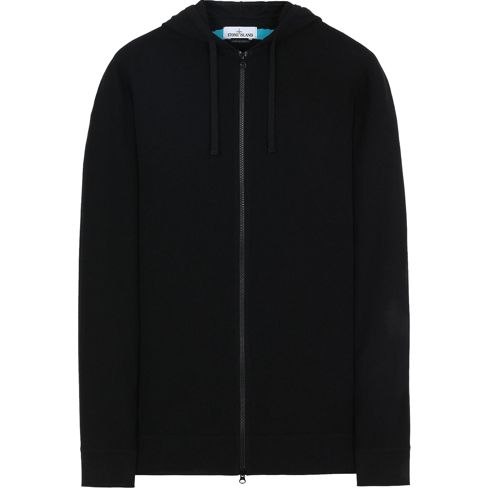 Stone Island Big Logo Print Black Hooded Jacket Loose Fit Long Sleeve 7415535D1-V0029