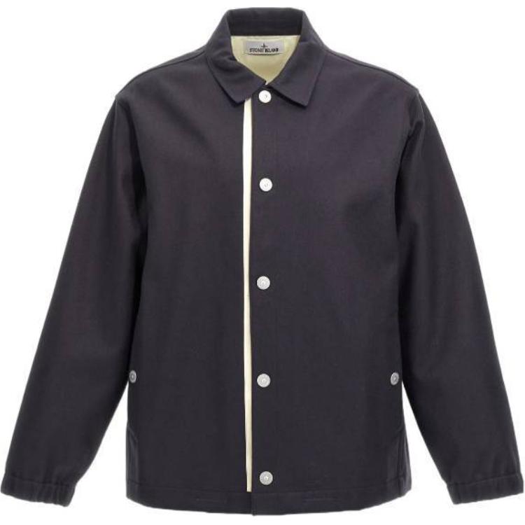 Stone Island Black Button-Up Jacket with Letter Print Design 8115444X3-V0026