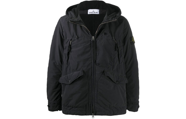 Stone Island Black Casual Solid Color Hooded Jacket 731540931-V0065