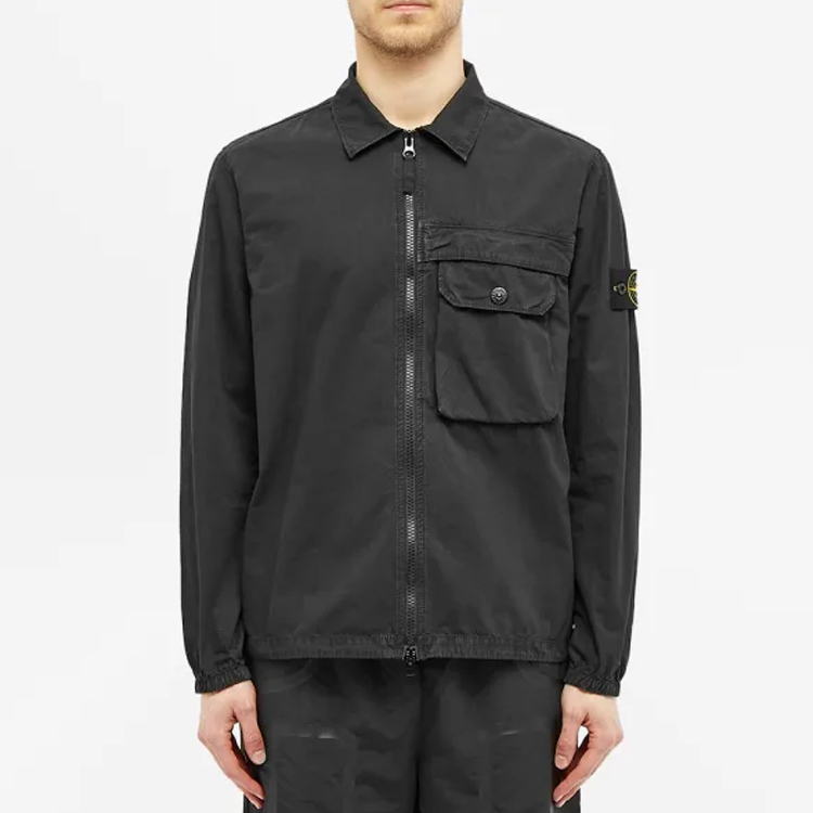 Purchase Stone Island Jaket Klasik Hitam Kapas Celup dengan Poket Zip 7315107WN-V0129