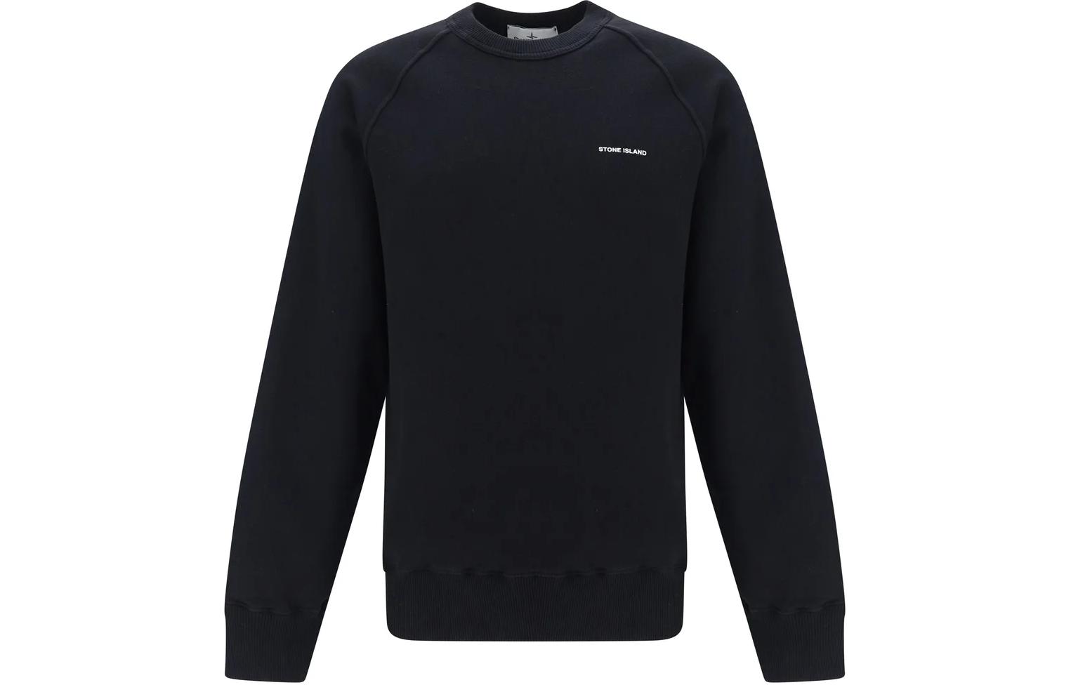 Stone Island Black Crewneck Logo Print Long Sleeve Sweatshirt for Men 801560755-V0029