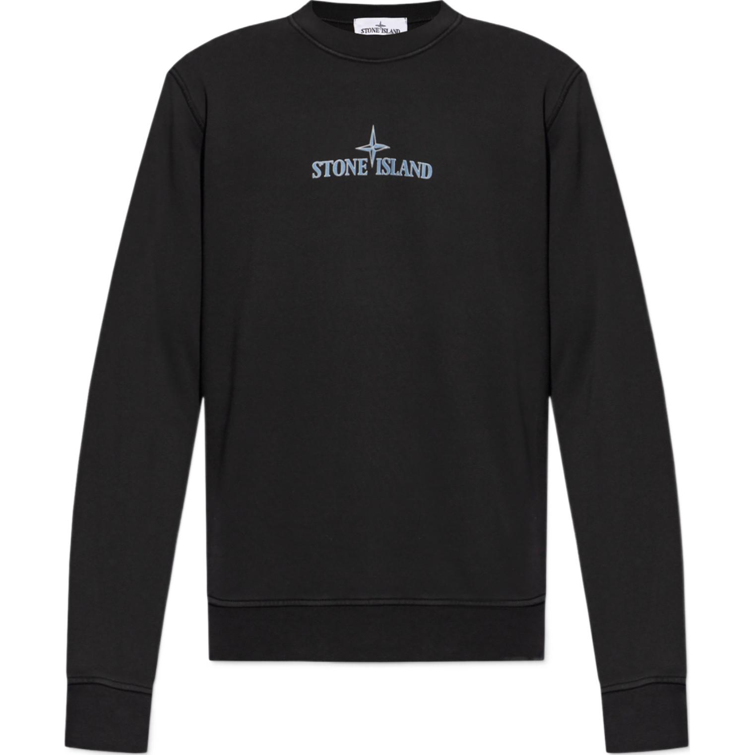 Stone Island Black Crewneck Sweatshirt with Letter Print Design POIZON240620813