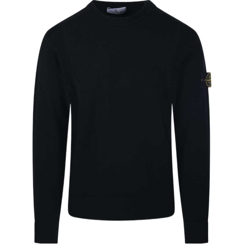 Stone Island Black Crewneck Sweatshirt with Logo for Men - Slim Fit POIZON240715185
