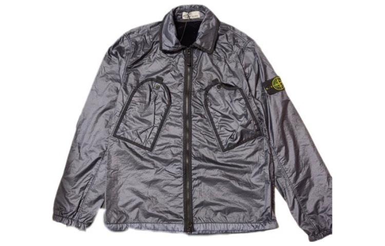 Stone Island Black Crinkle-Tex Jacket with Logo and Dual Pockets 711511435-V0020