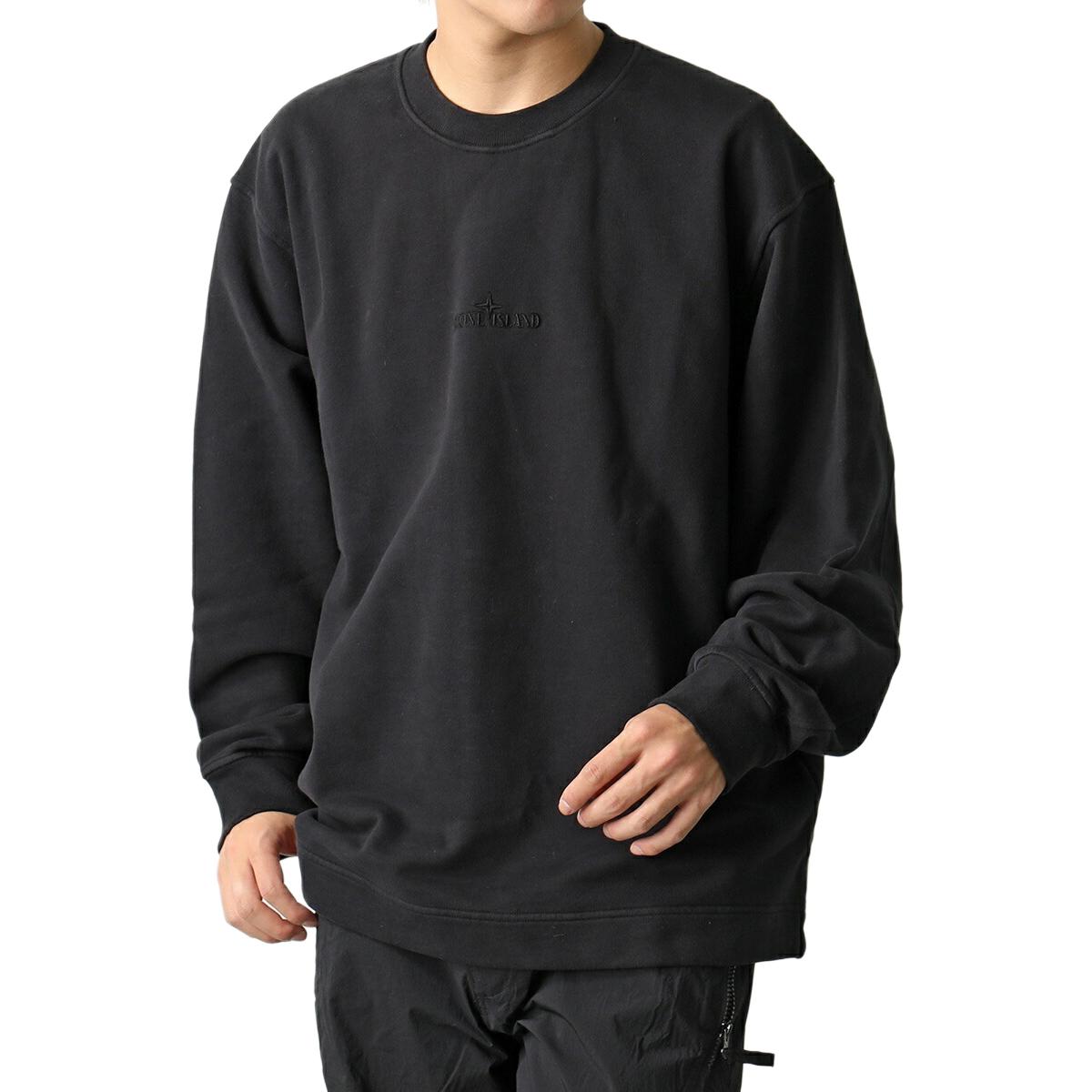 Stone Island Black Embroidered Logo Crewneck Loose Fit Sweatshirt Men 351013043-V0029