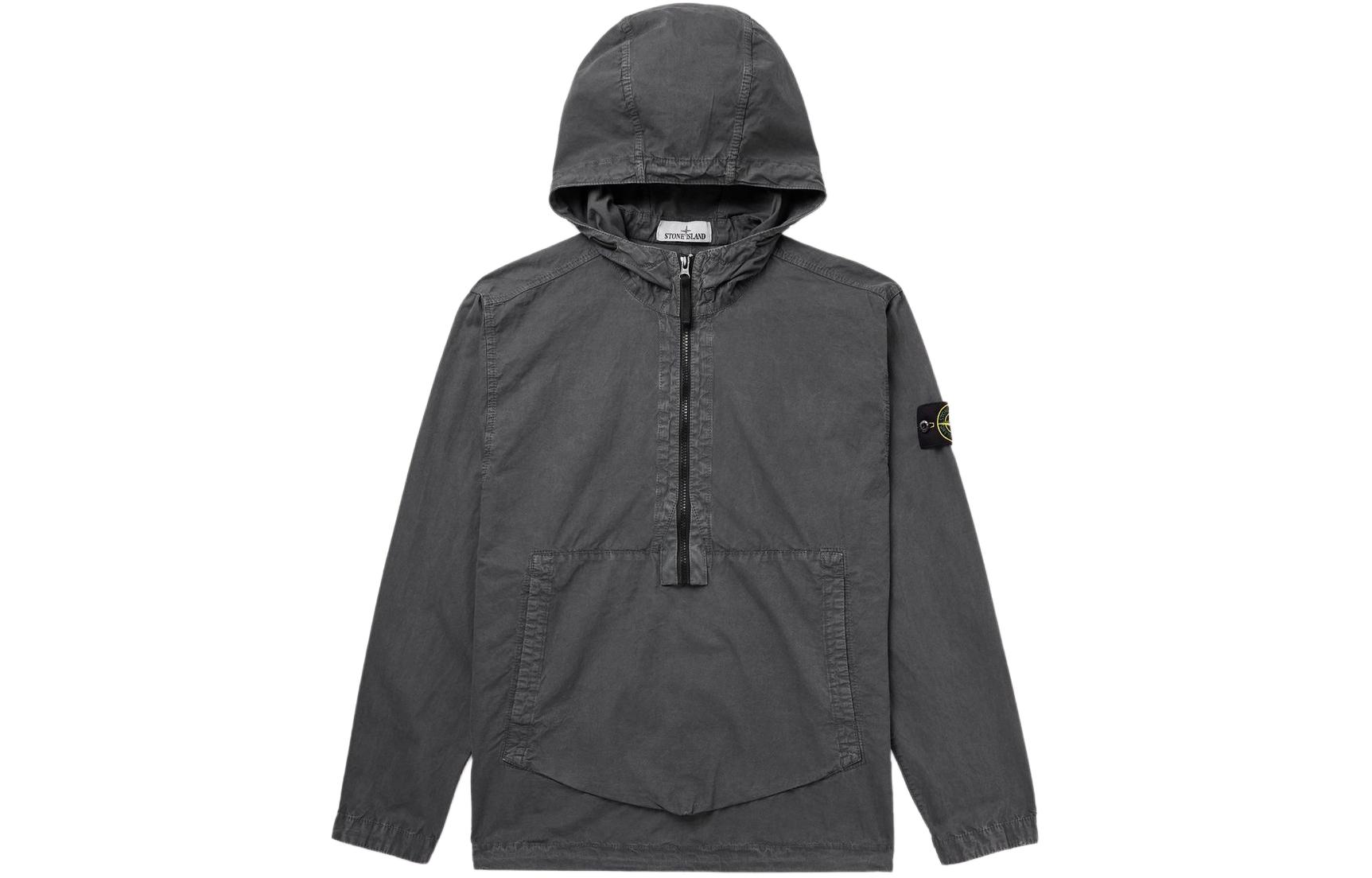 Stone Island Black Half-Zip Hoodie Jacket with Print and Embroidery for Men 7915103WN-V0162