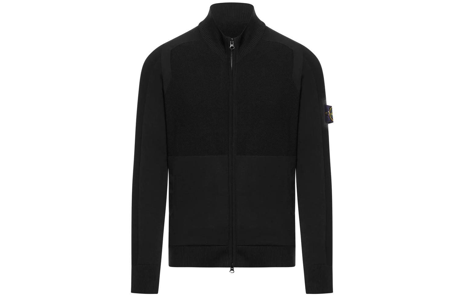 Stone Island Black High-Neck Logo Jacket Long Sleeve Outerwear 8015538B4-V0029