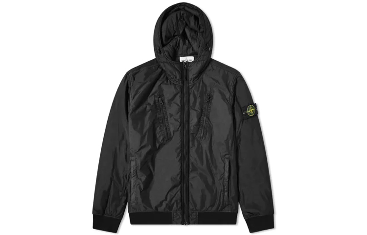 Stone Island Black Hooded Jacket with Simple Pocket Design 751542223-V0029