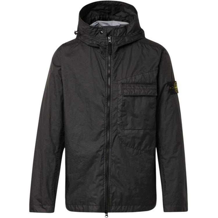 Stone Island Black Hooded Zip-Up Jacket with Logo Print for Men 761540223-V0027