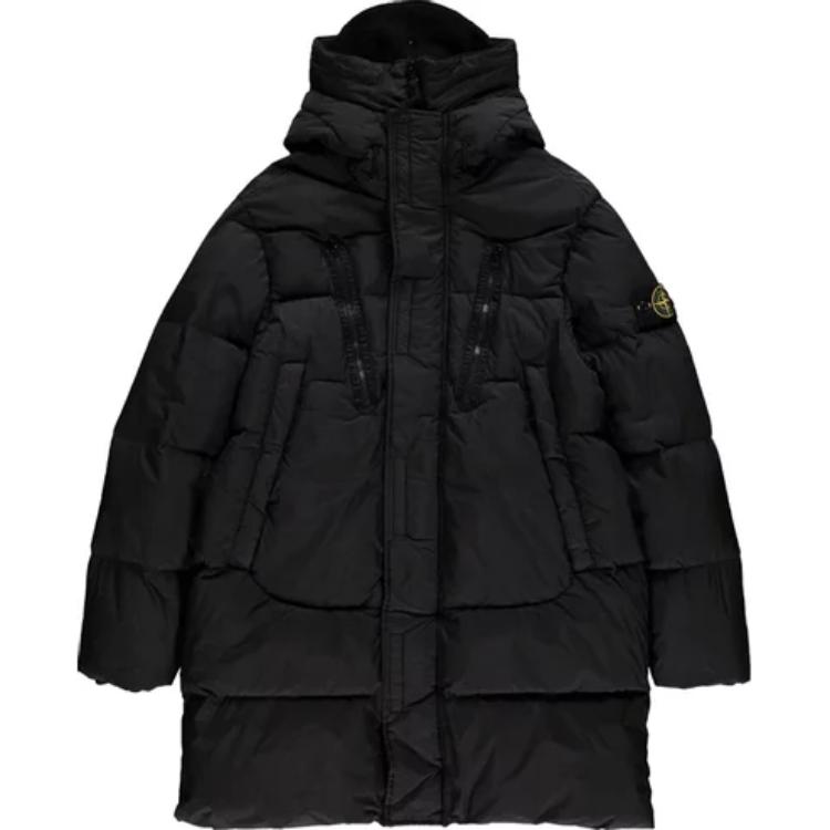 Stone Island Black Hooded Zip-Up Jacket with Patch Logo for Men 751570123-V0065