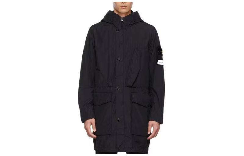 Stone Island Black Hooded Zip Jacket with Left Sleeve Badge 761570132-V0090