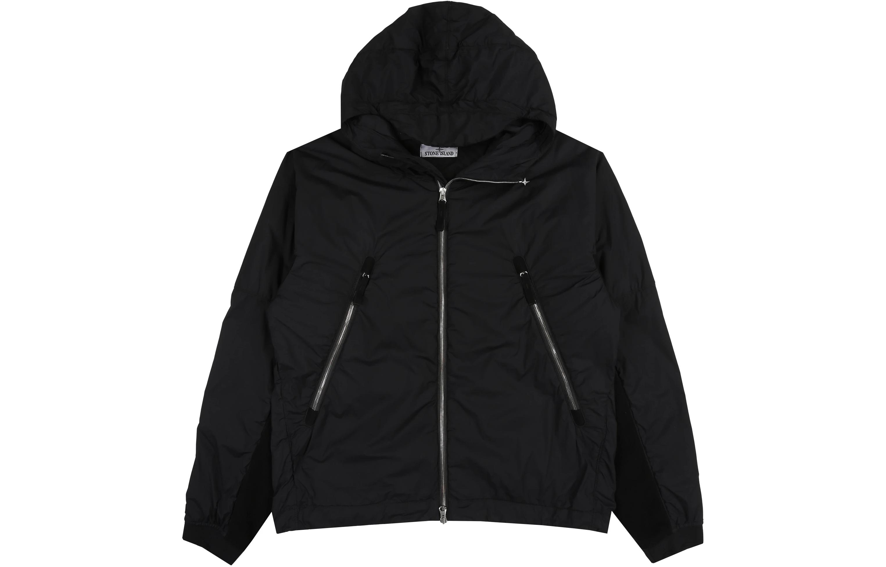 Stone Island Black Hooded Zip Jacket with Letter Print Design 8015413G2-V0029