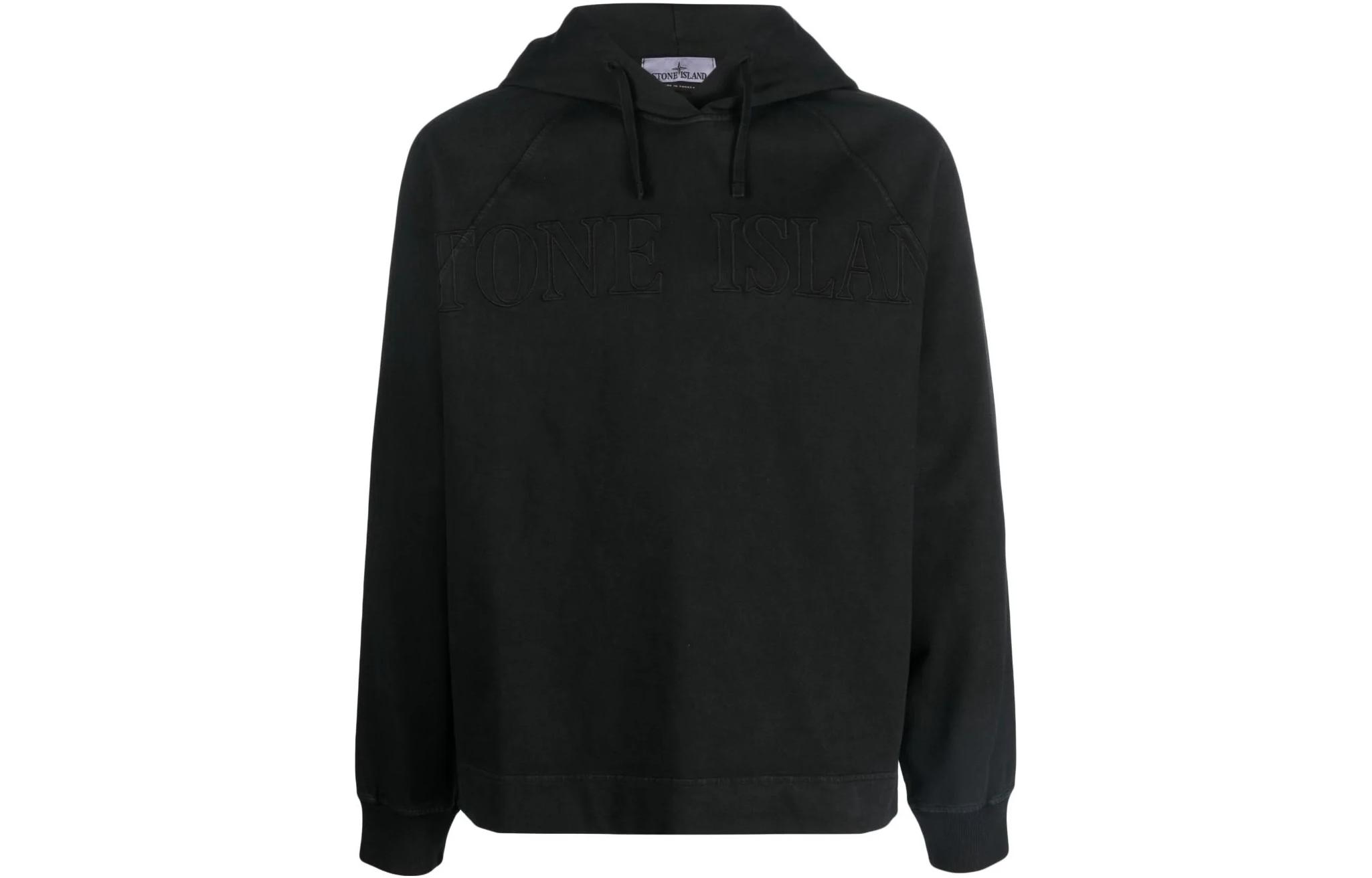 Stone Island Black Hoodie  Loose Fit with Lettering Design 781563355-V0129