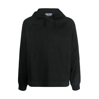 Stone Island Black Hoodie Loose Fit with Lettering Design 781563355-V0129