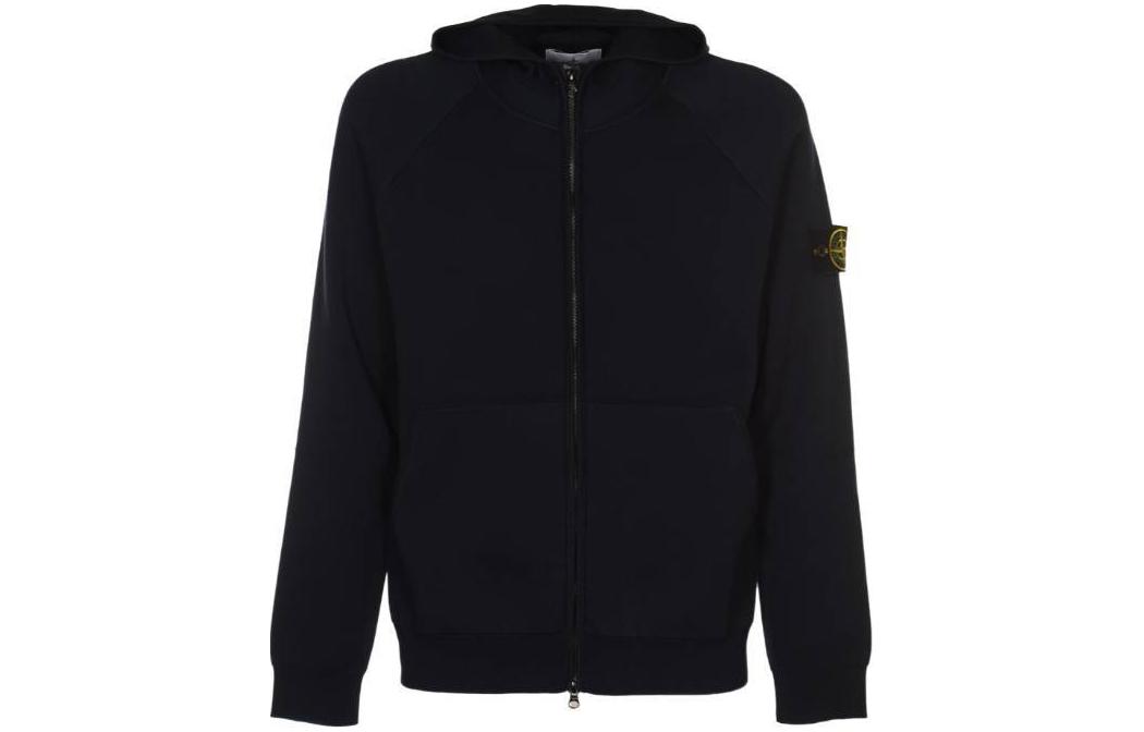 Stone Island Black Hoodie Men’s Pullover with Badge and Zipper Details 7915563A6-V0020