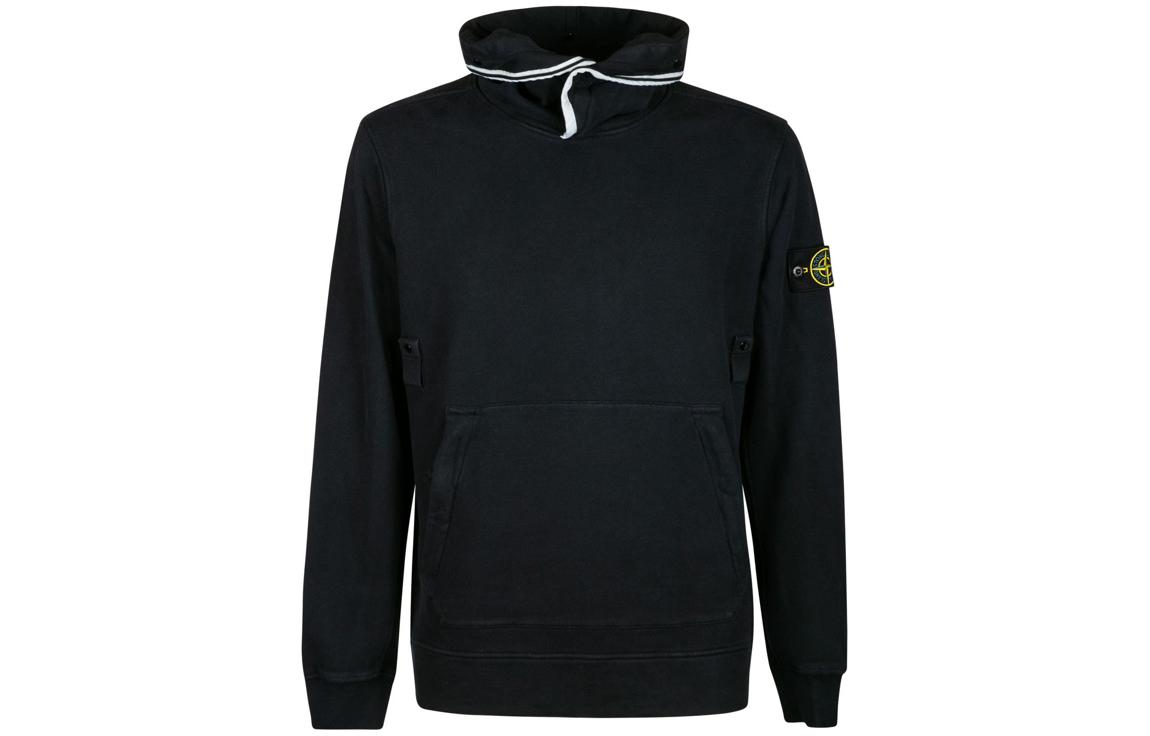Stone Island Black Hoodie with Logo and Long Sleeves 751560620-V0020