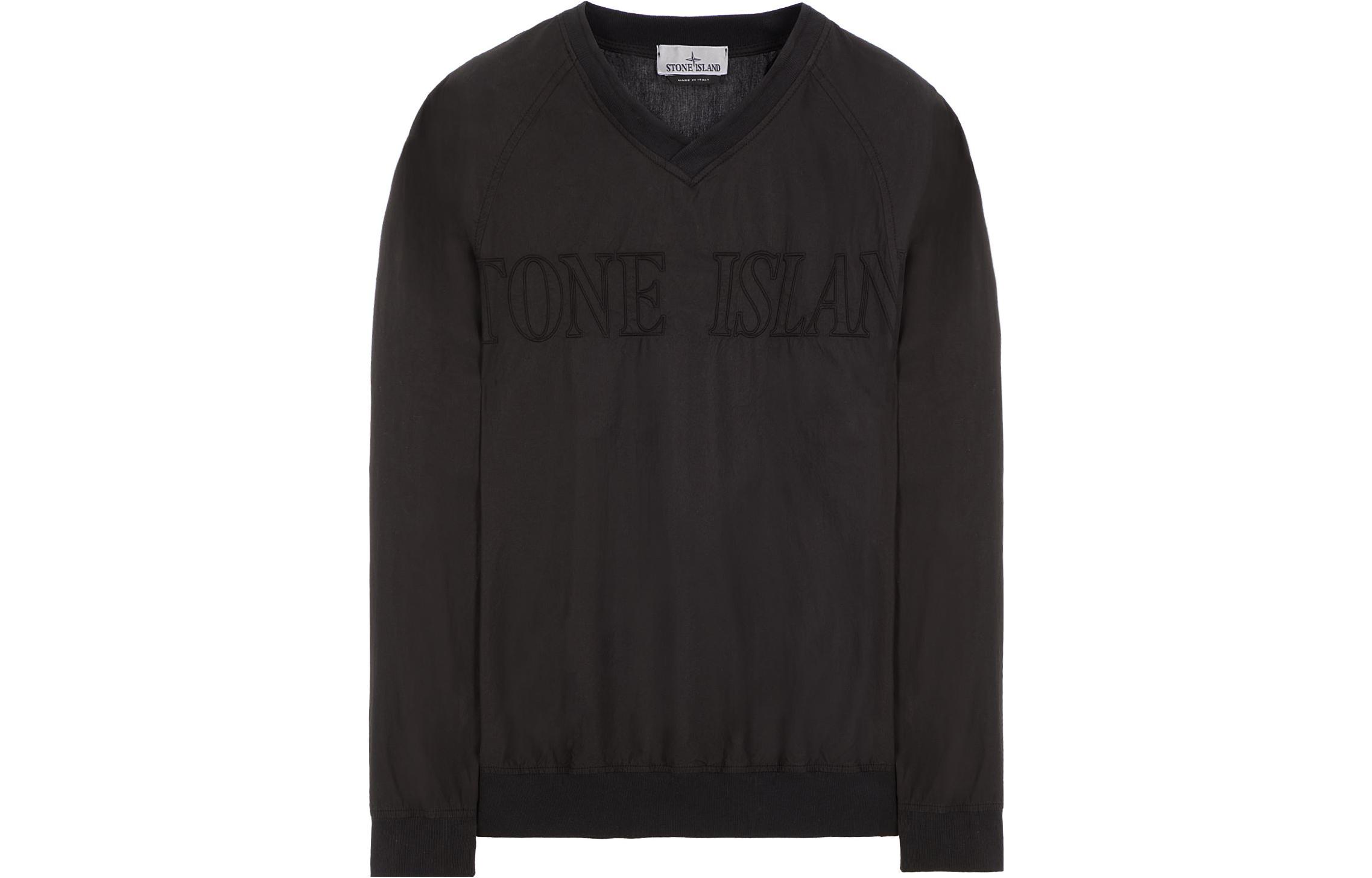 Stone Island Black Jacquard V-Neck Pullover Sweatshirt with Logo Pattern - Men 781511905-V0029