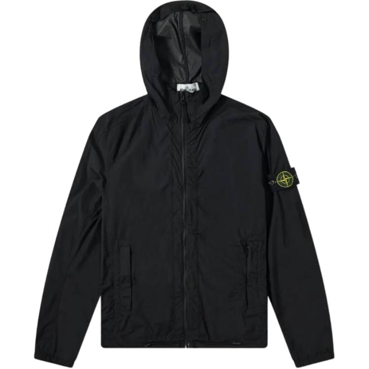Stone Island Black Logo Hoodie Jacket for Men 721543831-V0029