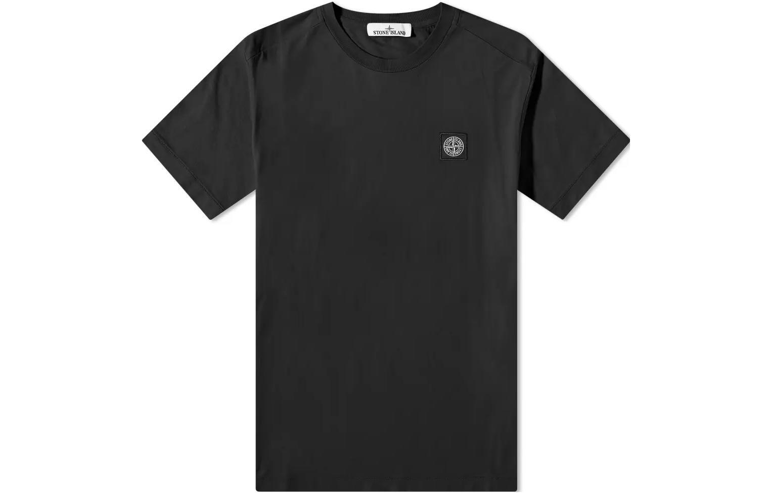 STONE ISLAND Black Logo Patch Cotton Crewneck Oversized T-Shirt SS23 Men. 101524113-A0029