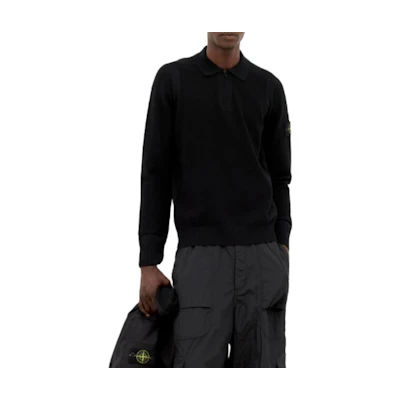 STONE ISLAND Black Logo Patch Long Sleeve Knit Sweater for Men. 8115558A4-V0029