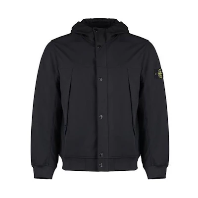 Stone Island Black Logo Patch Single-Breasted Hooded Jacket for Men 8015402-V0029