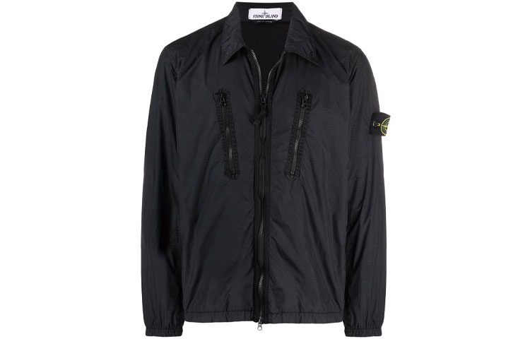 Stone Island Black Logo Patch Zip-Up Collared Jacket for Men 751510523-V0029