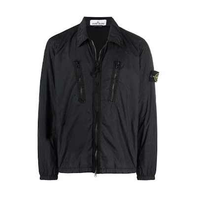 Stone Island Black Logo Patch Zip-Up Collared Jacket for Men 751510523-V0029
