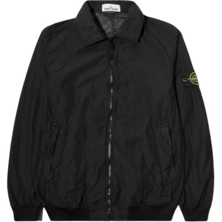 Stone Island Black Logo Patch Zip-Up Collared Jacket - Long Sleeve 721541832-V0029
