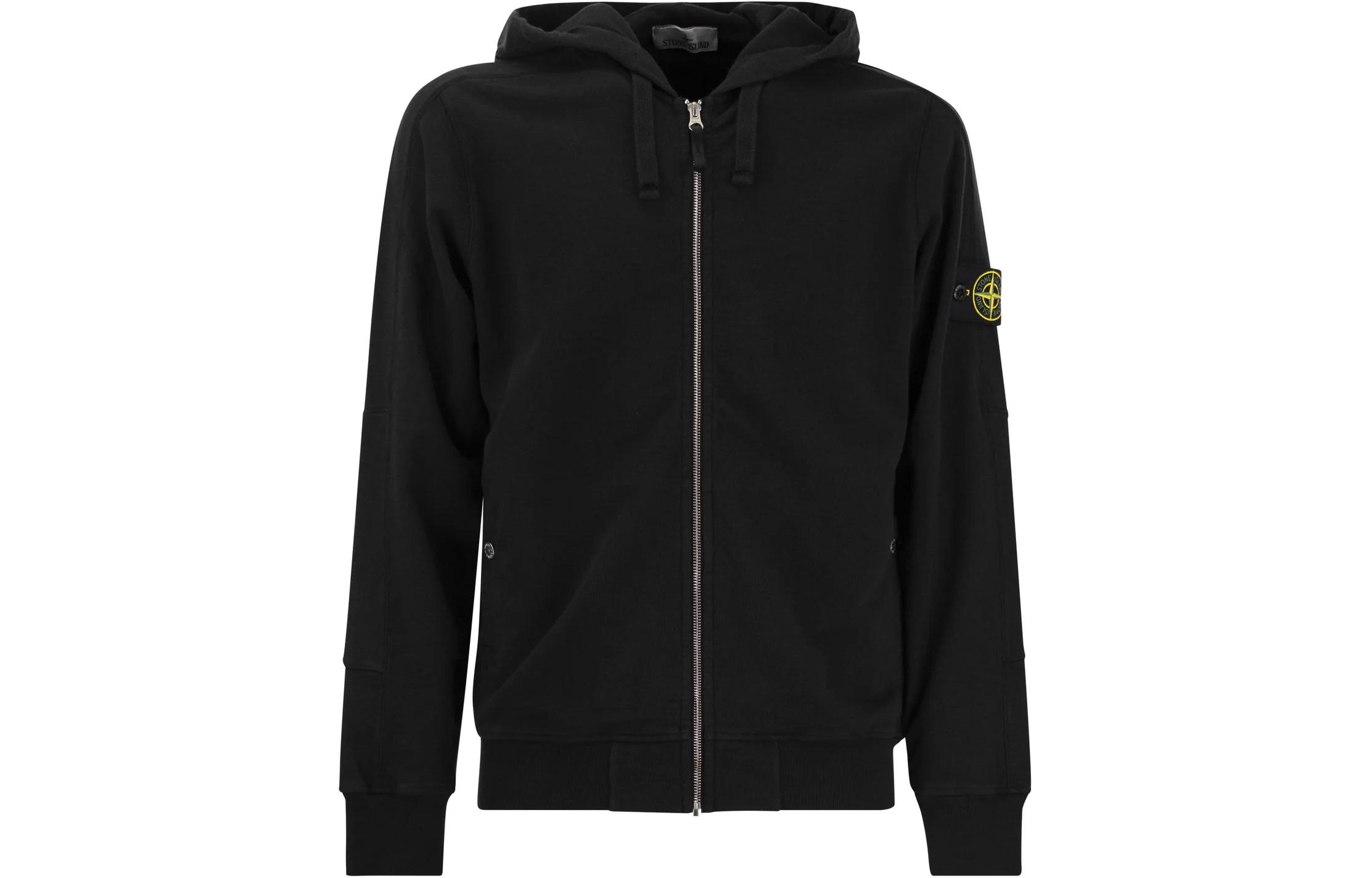 Stone Island Black Logo Patch Zip-Up Hoodie for Men 8015631600-V0029