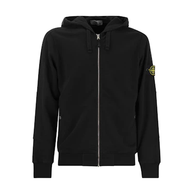 Stone Island Black Logo Patch Zip-Up Hoodie for Men 8015631600-V0029