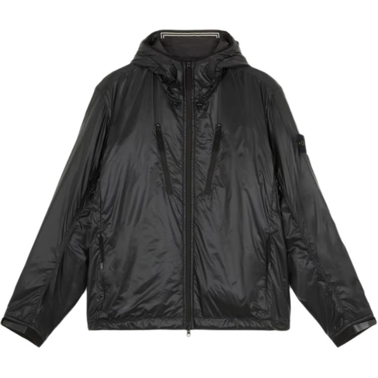 Stone Island Black Logo Patch Zip-Up Hoodie Jacket Men 8115Q0425-V0029