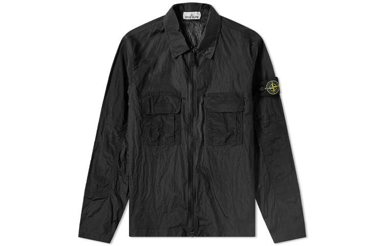 Stone Island Black Logo Patch Zip-Up Jacket for Men - Fall Collection SI701511117-V0029