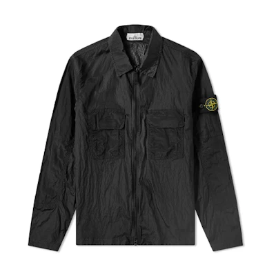 Stone Island Black Logo Patch Zip-Up Jacket for Men - Fall Collection SI701511117-V0029
