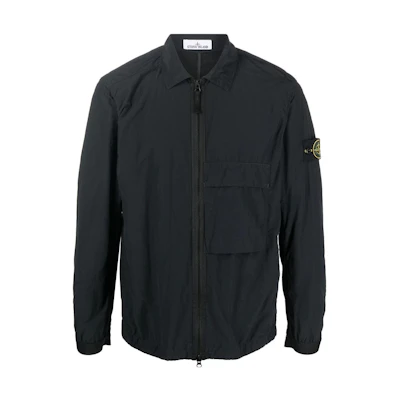 STONE ISLAND Black Logo Polo Collar Jacket for Men 771510303-V0029