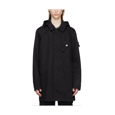 Stone Island Black Logo Print Hooded Detachable Zip Jacket 801571034-V0029