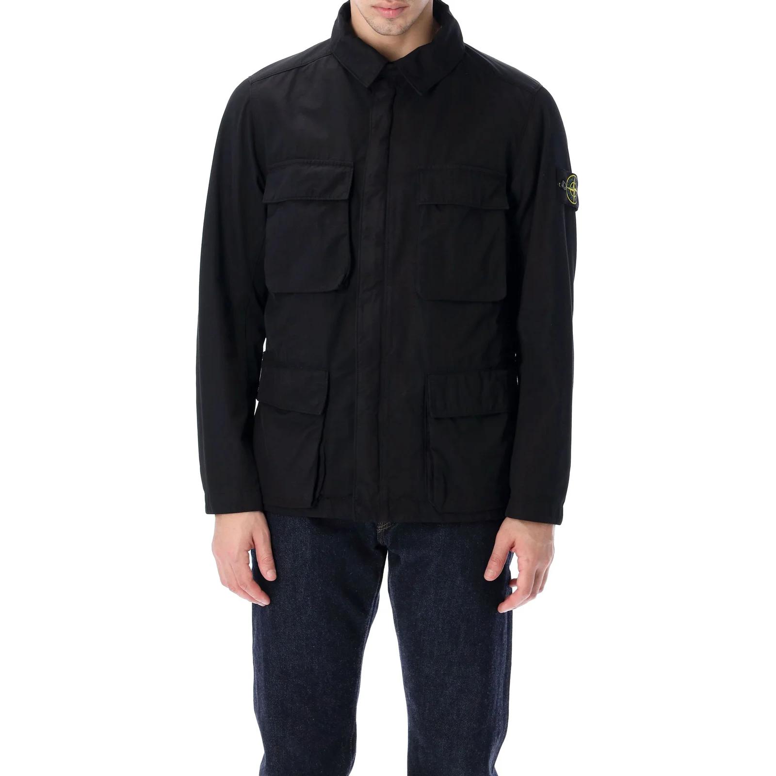 Stone Island Black Logo Print Stand-Collar Long-Sleeve Jacket for Men 761540933-V0029