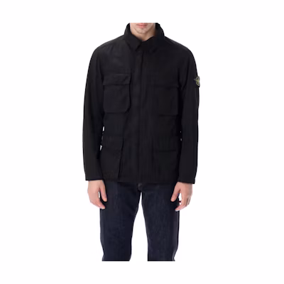 Stone Island Black Logo Print Stand-Collar Long-Sleeve Jacket for Men 761540933-V0029