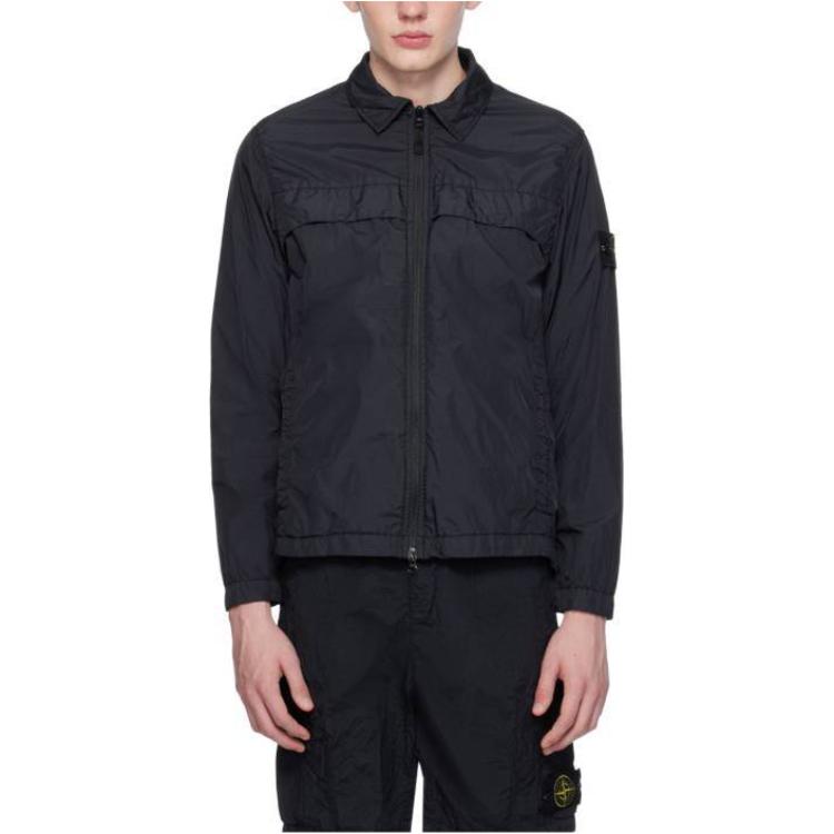 Stone Island Black Logo Zip-Up Collared Jacket POIZON240717640