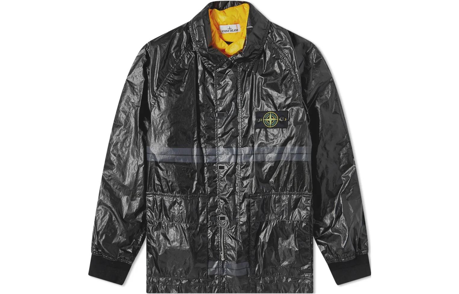 Stone Island Black Mid-Length Jacket with Letter Print for Men 7715444Q2-V0029